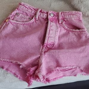 Zara high rise neon pink denim shorts